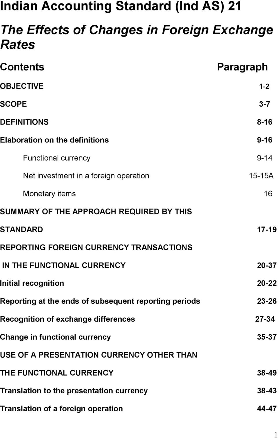 TRANSACTIONS IN THE FUNCTIONAL CURRENCY 20-37 Initial recognition 20-22 Reporting at the ends of subsequent reporting periods 23-26 Recognition of exchange differences 27-34 Change