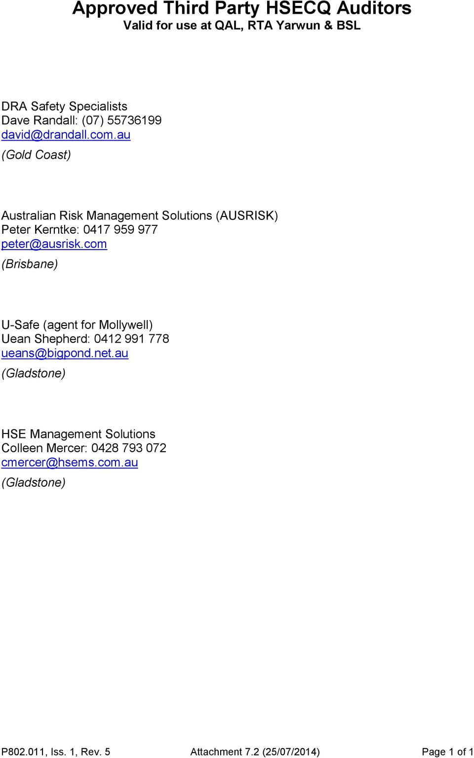 com (Brisbane) U-Safe (agent for Mollywell) Uean Shepherd: 0412 991 778 ueans@bigpond.net.