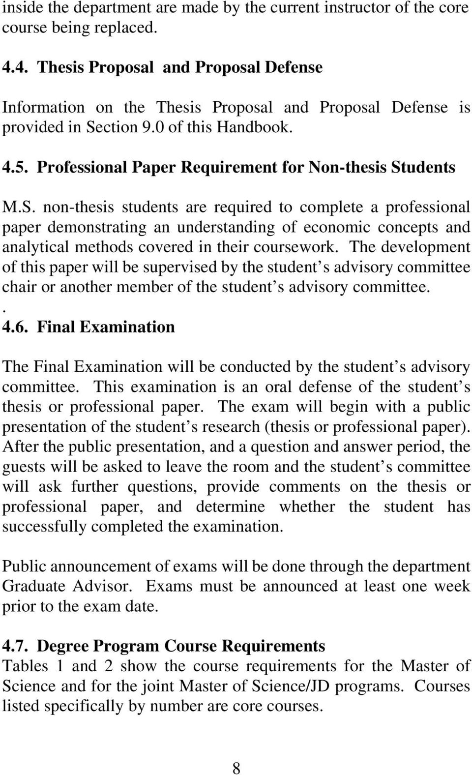 Professional Paper Requirement for Non-thesis St