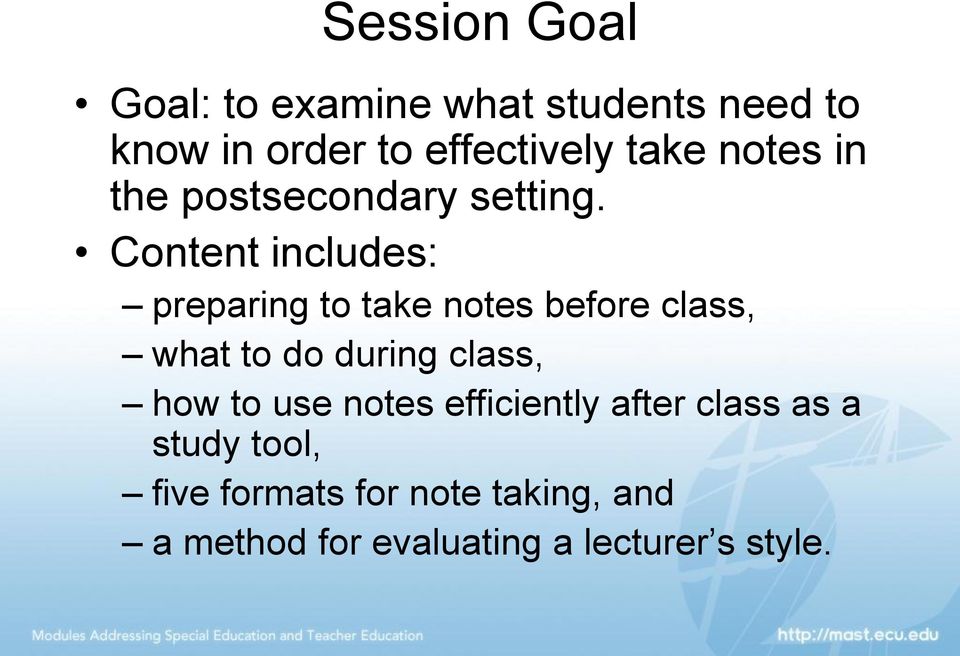 Content includes: preparing to take notes before class, what to do during class, how