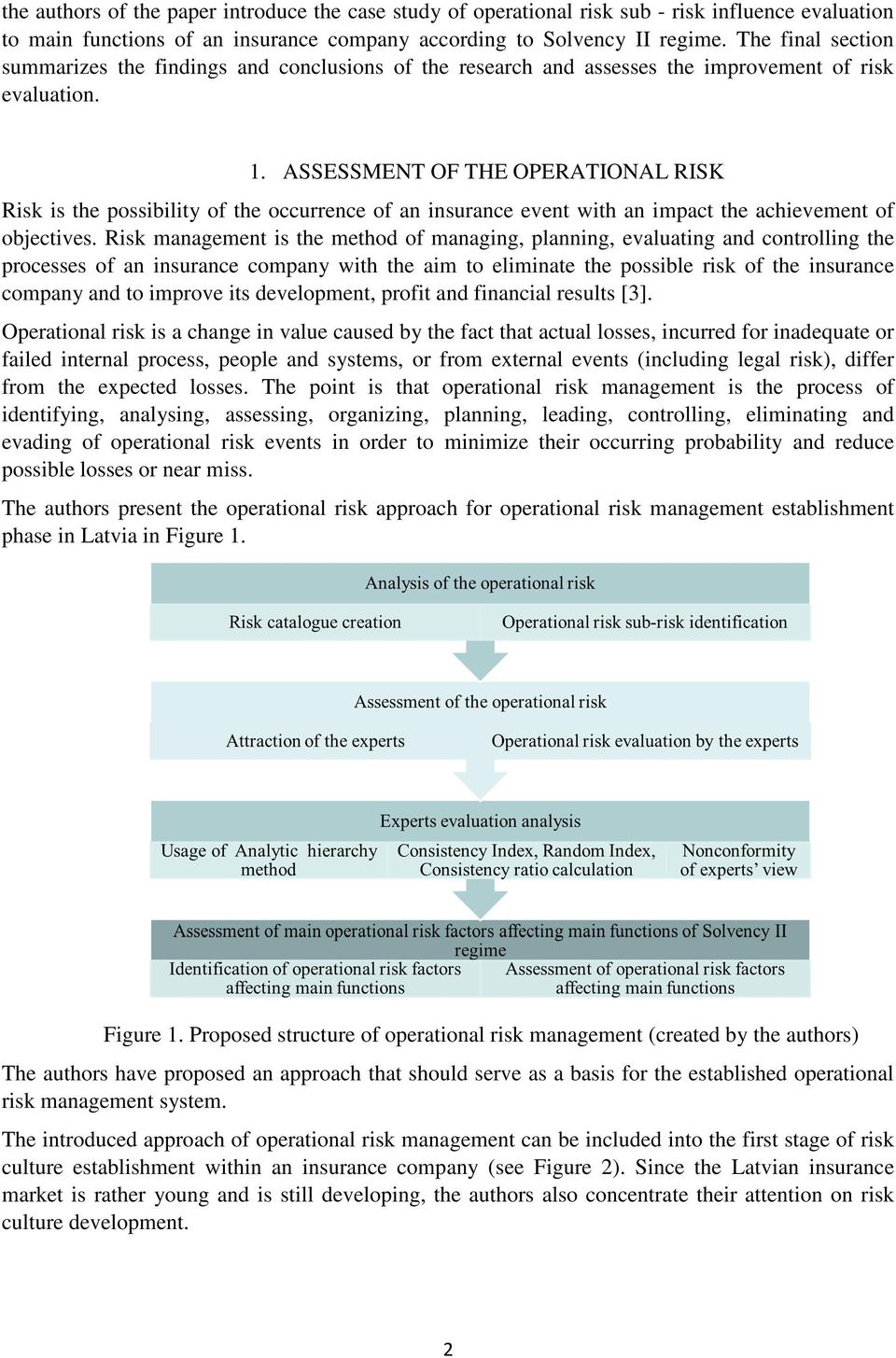 ASSESSMENT OF THE OPERATIONAL RISK Risk is the possibility of the occurrence of an insurance event with an impact the achievement of objectives.