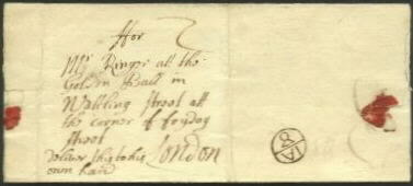 Example on a letter dated the 18 th November 1682. The mark is the same basic type as shown earlier, but the letters are now san-serif.