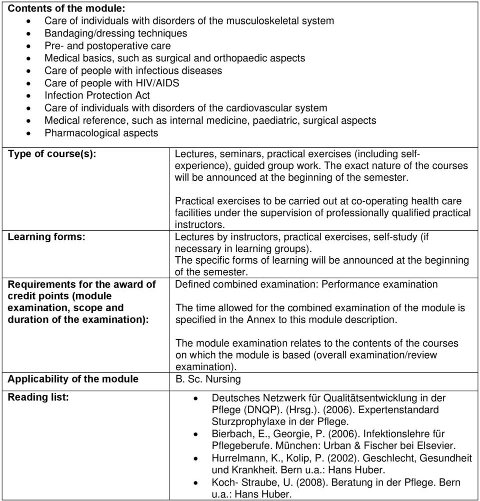 internal medicine, paediatric, surgical aspects Pharmacological aspects Type of course(s): Learning forms: Requirements for the award of credit points (module examination, scope and duration of the