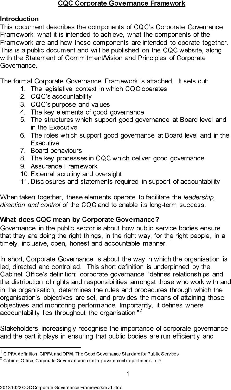 cqc corporate governance framework - pdf