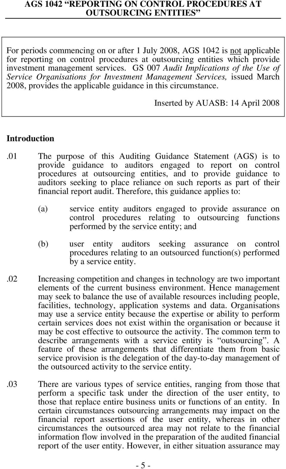 Inserted by AUASB: 14 April 2008 Introduction.