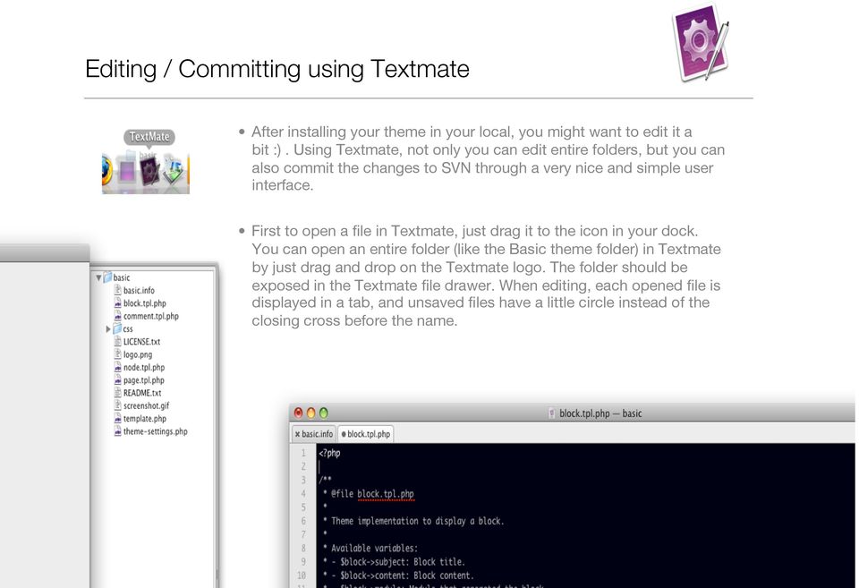 First to open a file in Textmate, just drag it to the icon in your dock.