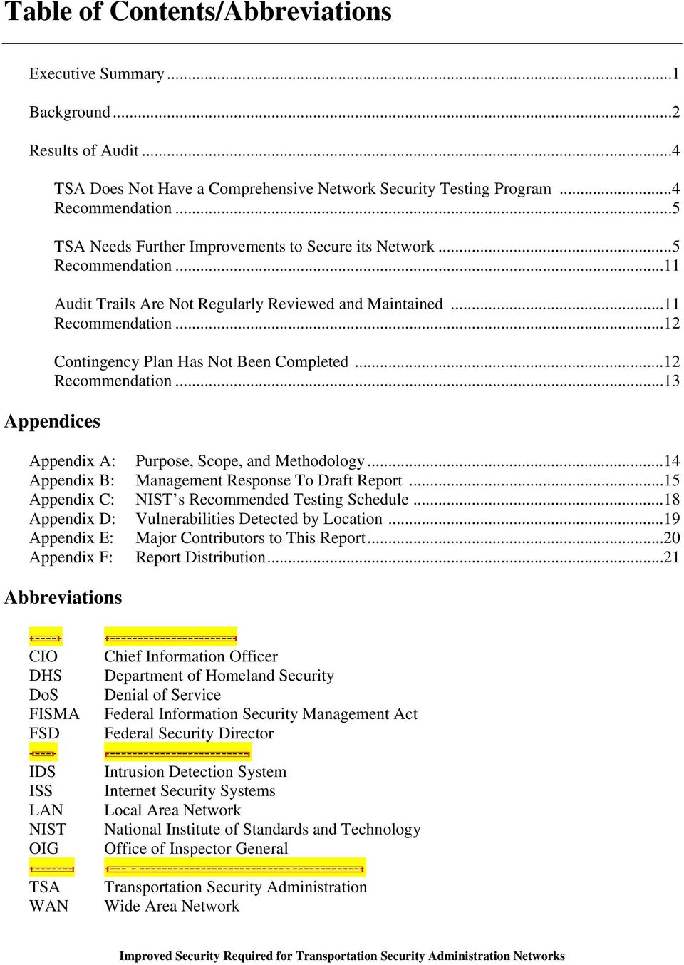 ..12 Recommendation...13 Appendices Appendix A: Purpose, Scope, and Methodology...14 Appendix B: Management Response To Draft Report...15 Appendix C: NIST s Recommended Testing Schedule.