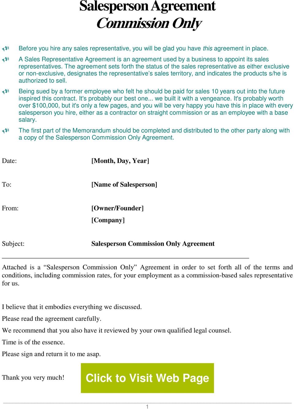 Salesperson Agreement Commission Only Pdf Free Download