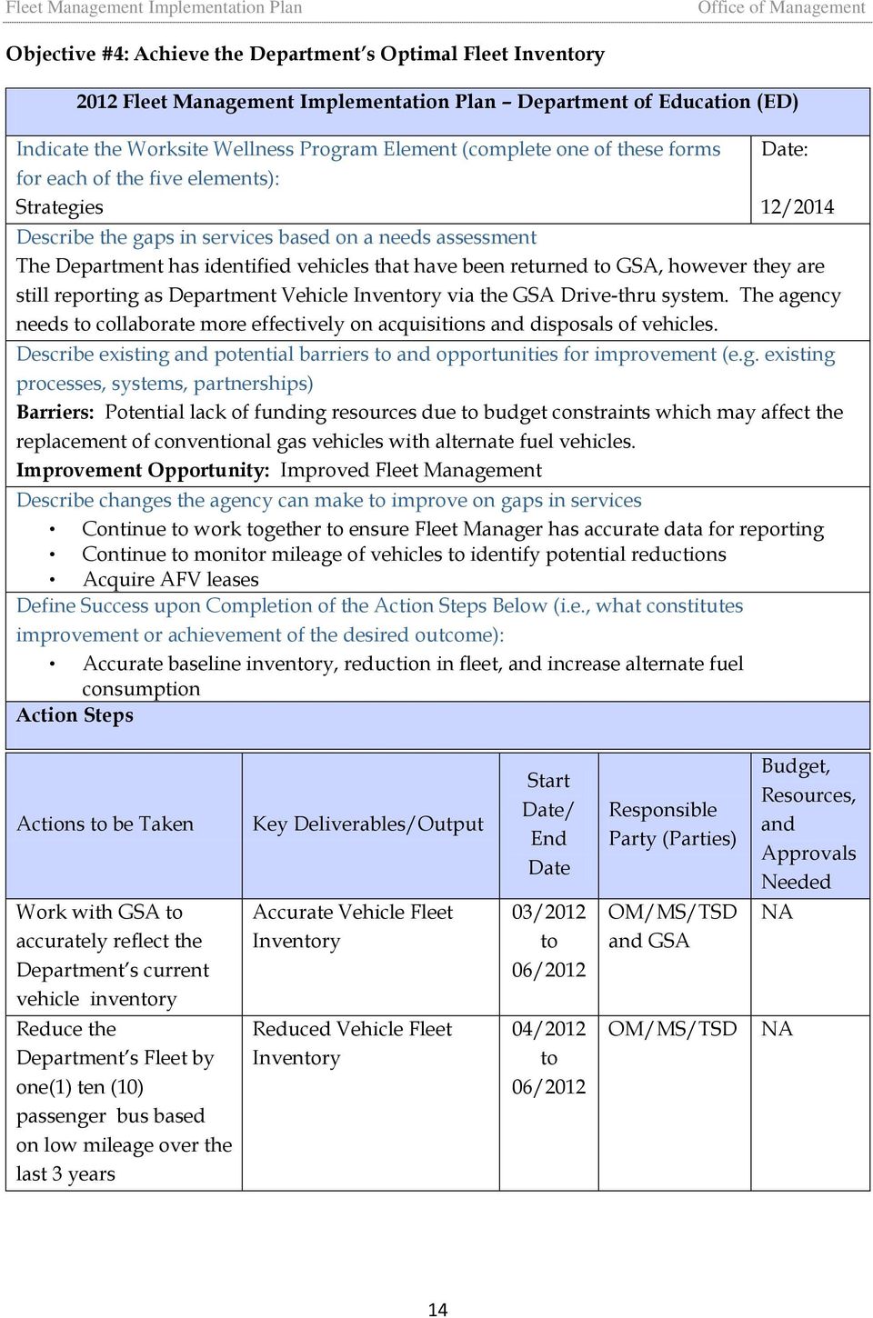 however they are still reporting as Department Vehicle Inventory via the GSA Drive-thru system. The agency needs to collaborate more effectively on acquisitions disposals of vehicles.