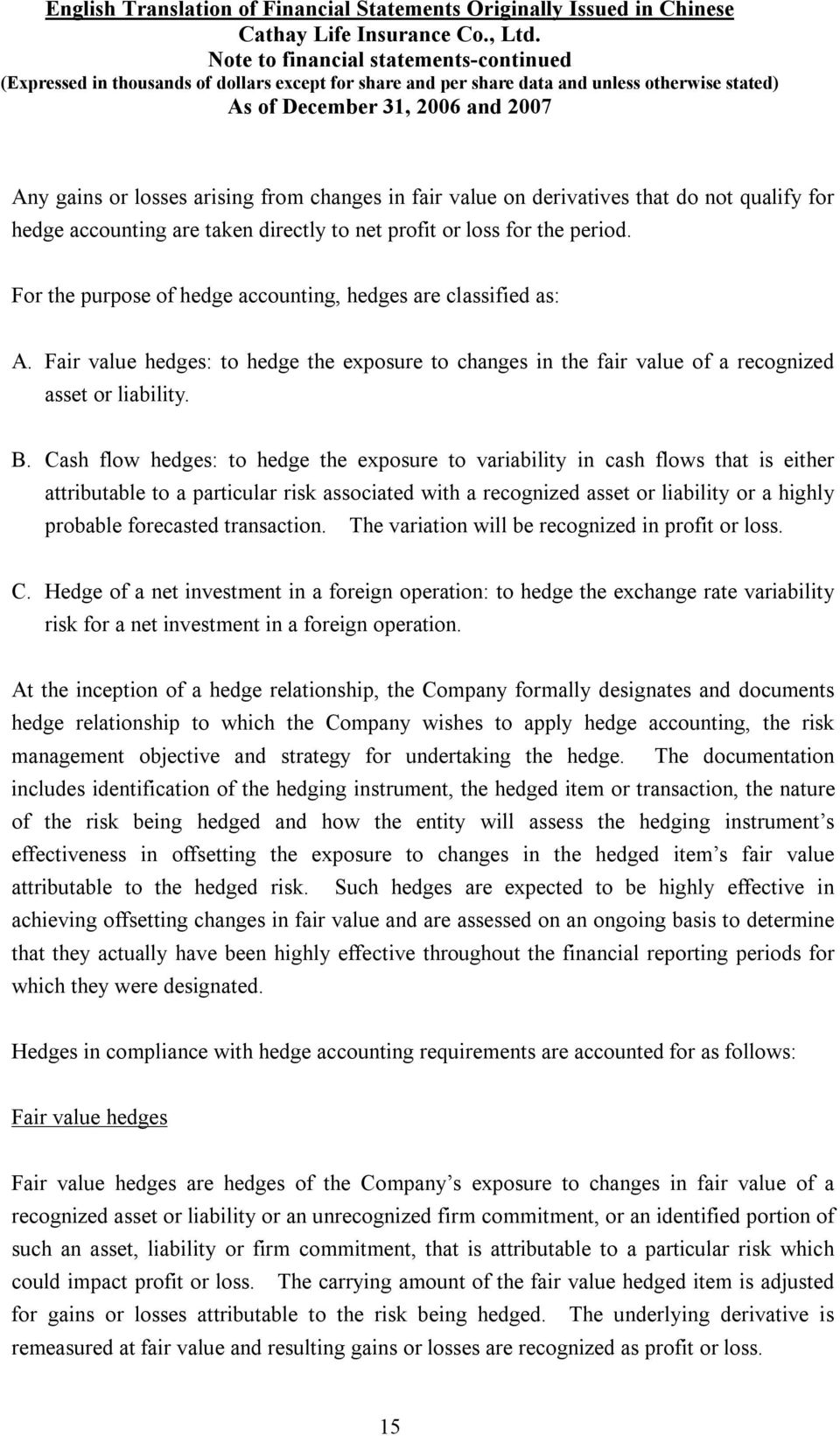 Cash flow hedges: to hedge the exposure to variability in cash flows that is either attributable to a particular risk associated with a recognized asset or liability or a highly probable forecasted
