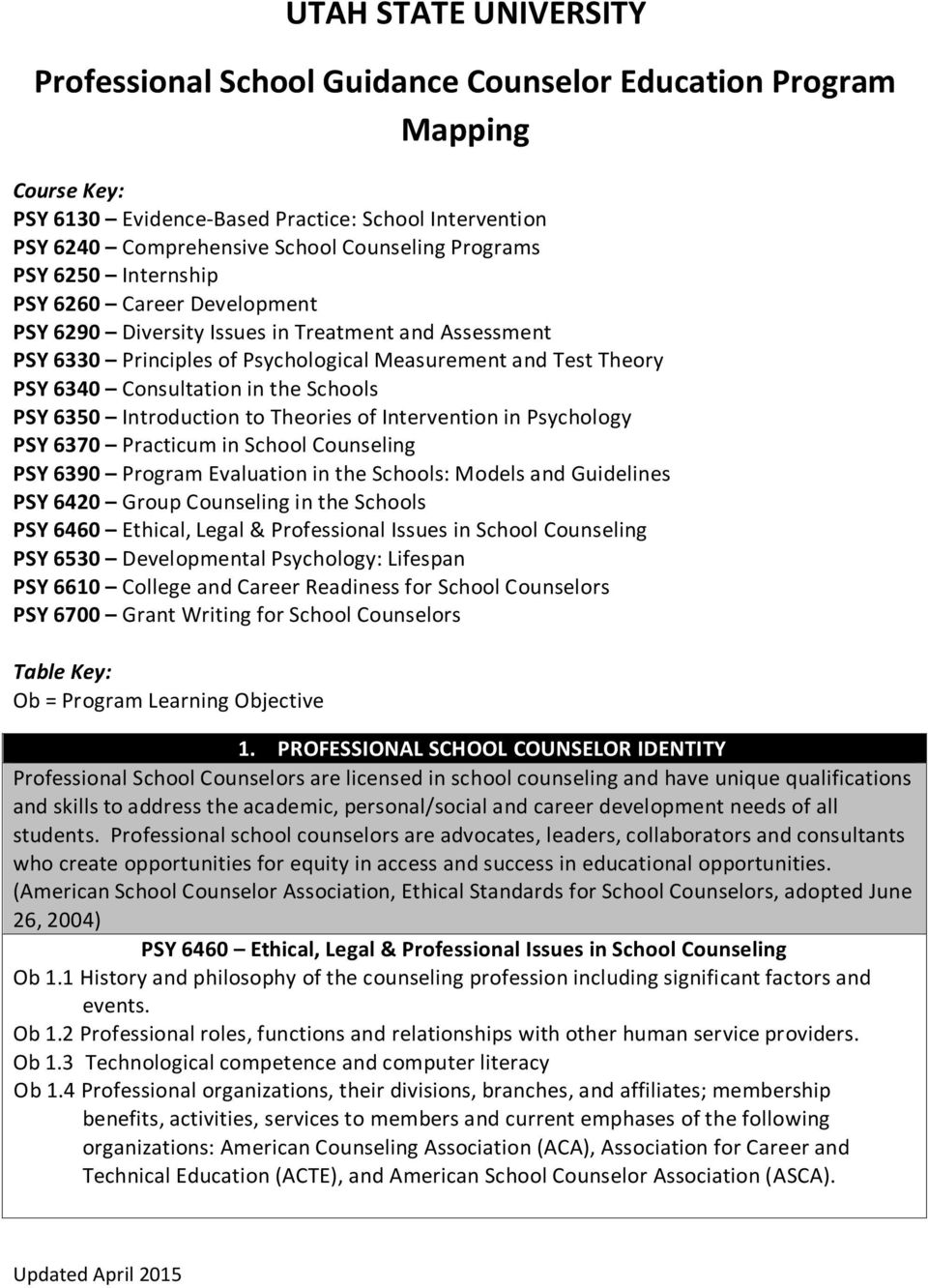 in the Schools PSY 6350 Introduction to Theories of Intervention in Psychology PSY 6370 Practicum in School Counseling PSY 6390 Program Evaluation in the Schools: Models and Guidelines PSY 6420 Group
