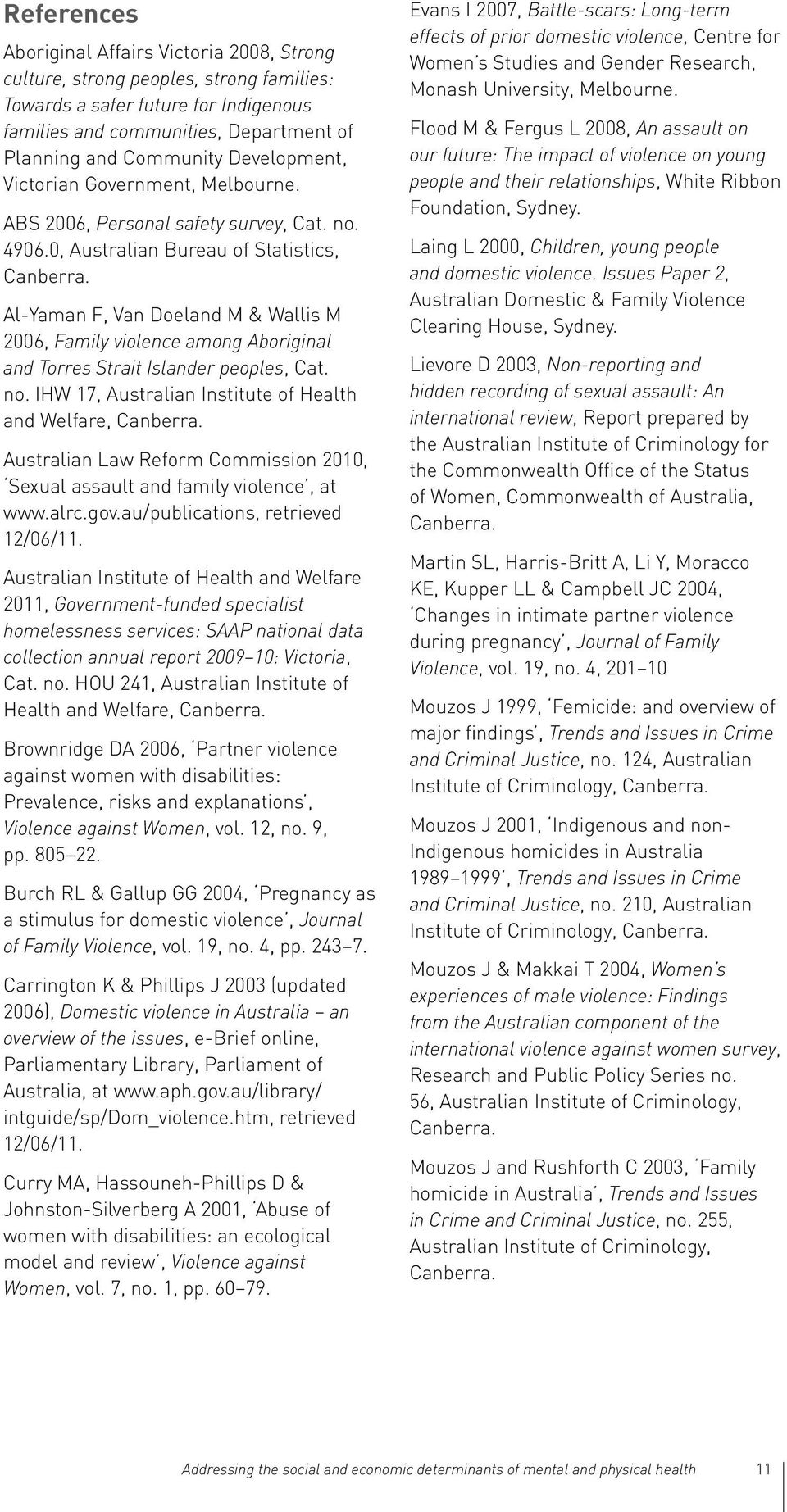 Al-Yaman F, Van Doeland M & Wallis M 2006, Family violence among Aboriginal and Torres Strait Islander peoples, Cat. no. IHW 17, Australian Institute of Health and Welfare, Canberra.