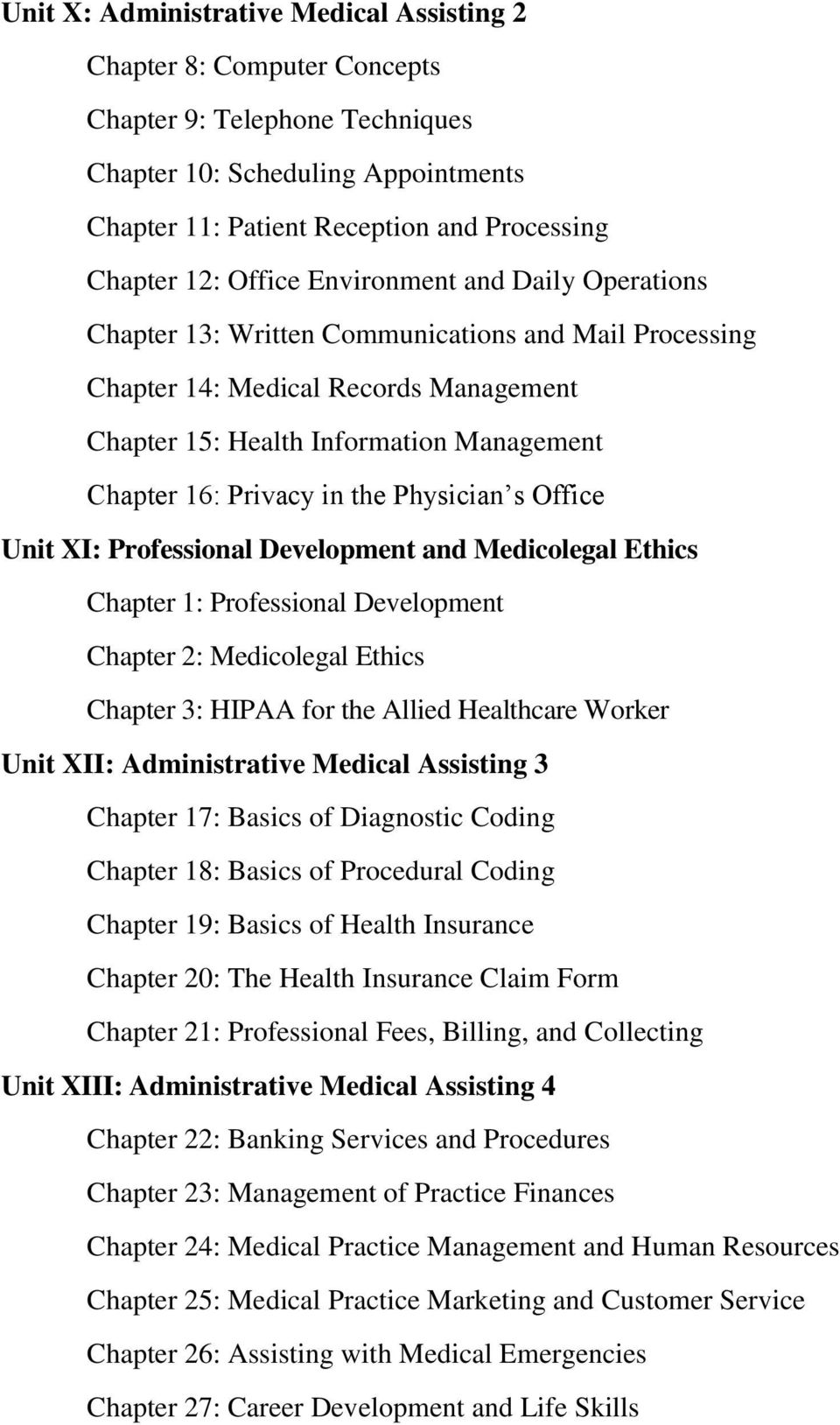 the Physician s Office Unit XI: Professional Development and Medicolegal Ethics Chapter 1: Professional Development Chapter 2: Medicolegal Ethics Chapter 3: HIPAA for the Allied Healthcare Worker