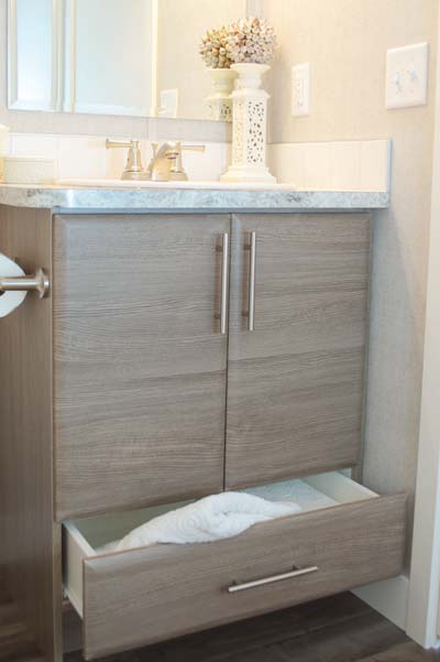 These options include framed vanity mirrors, single bottom drawer for small vanity, recessed or tri-mirror