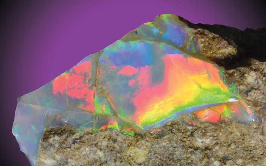 Dark freeform crystal opal with blue POC. Photo the Author. Figure 25. The lighting up and fading out of colour domains in opal as their position against the source of light is changed.