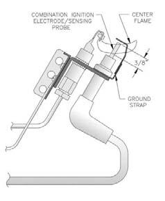 Figure 25: Typical Pilot Flame, Honeywell Q350 The pilot produces a single flame. The flame should be steady, medium hard blue enveloping 3/8 to a /2 inch of thermocouple. B.