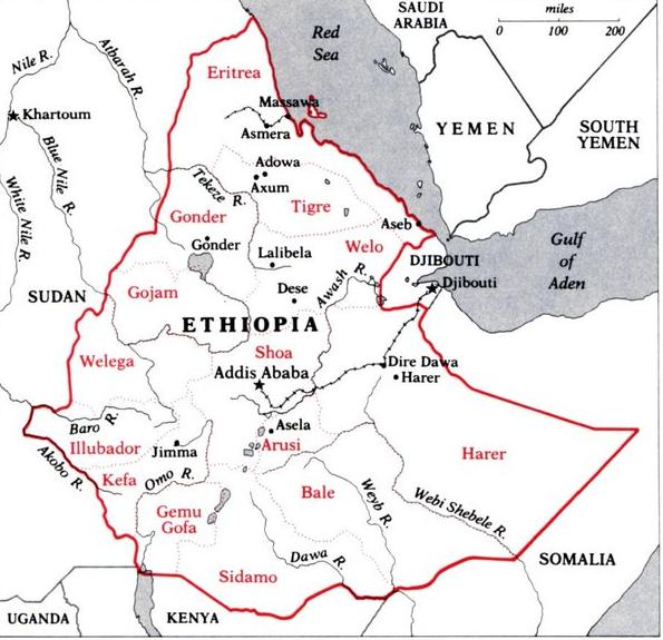 As can be seen from this map, it is clear that Tigray didn t not extend beyond the Tekezze River and Wolkait-Tegede are parts of Gondar, Amhara.