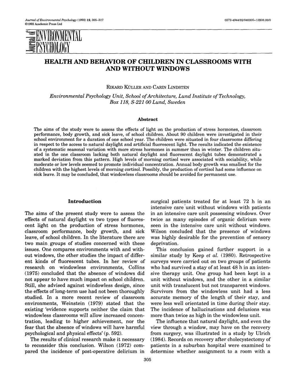Journal of Environmental Psychology (1992) 12, 305-317 0272-4944/92/040305+13508.
