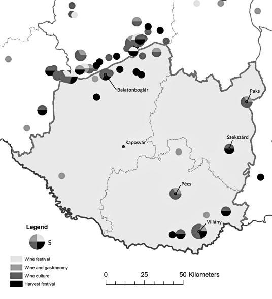 Tradition and innovation in the festival tourism of South Transdanubia Figure 4. The wine gastronomy festivals in South Transdanubia Source: Based on internet sources edited by Morva, T. Závodi, B.