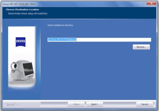 Installation Directory You will be prompted with an option to change the installation directory of the CIRRUS HD-OCT Review Software database location (Figure 14).