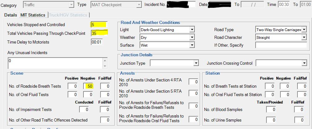 Figure 6: Screenshot of Zero Issue Tabs are blank until populated Pre-entered Zeros In total, 61 checkpoints were affected across the entire number of M.A.T./M.I.T. checkpoints recorded on PULSE over the investigation period.