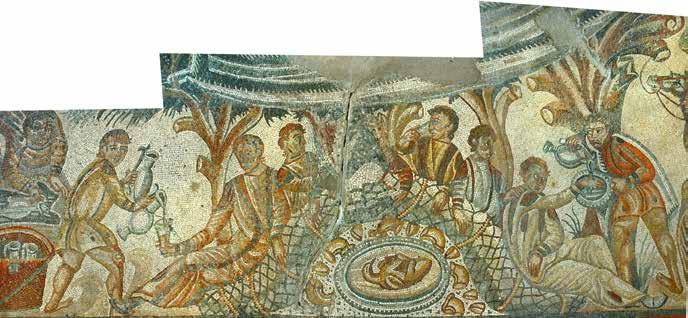 Plate 413 Outdoor dining scene from the hunt mosaic, Vlla Caddeddi, Sicily, late fourth century because it encapsulates so many aspects of the dinner party and the range of vessels in use (and in