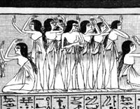 Plate 15: The Sorrow of death is depicted in this vignette from the Papyrus of Any. The words are an invocation for a movement of resurrection, (Papyrus of Ani-Chap.1). 10.