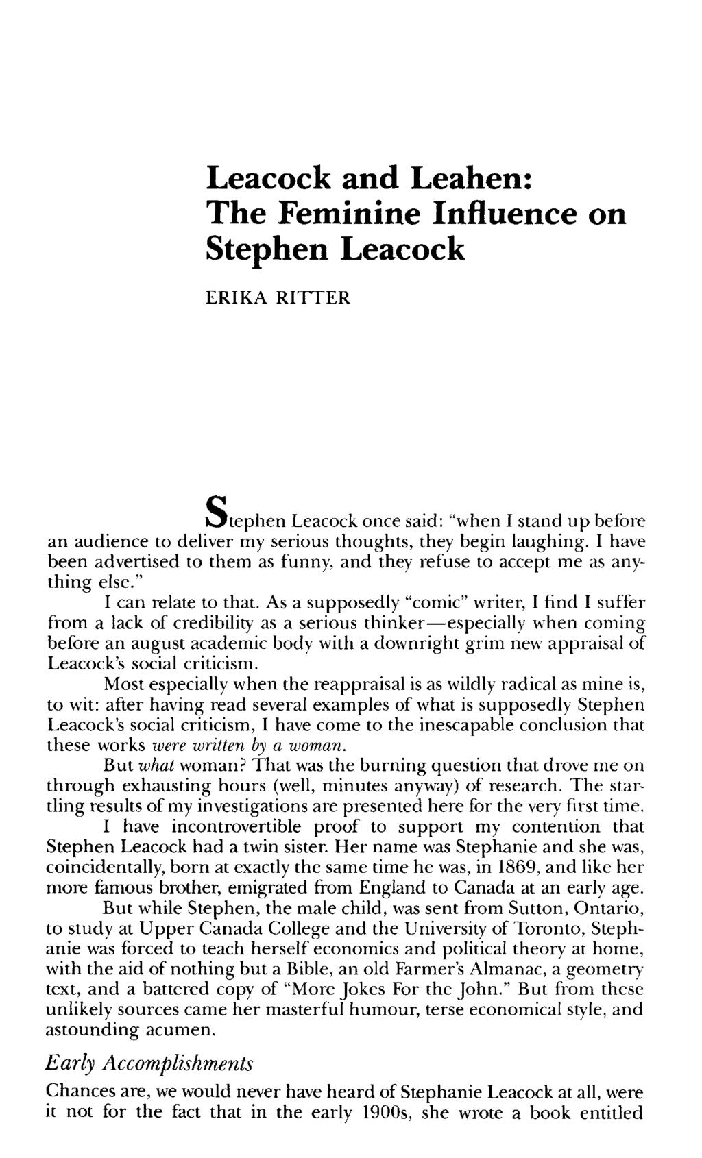 with the photographer stephen leacock essay