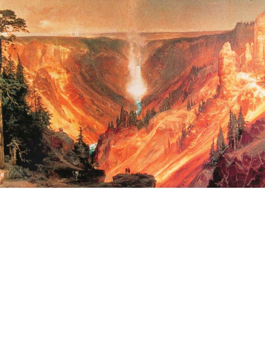 With his Grand Canyon of the Yellowstone, Thomas Moran joined Bierstadt in helping Americans to stop worrying about the war and its aftermath. to the west seemed almost within grasp.