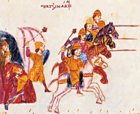 a Russian cavalryman, folio 162r; 3 Charging Kataphraktoi of Georgios Maniakes