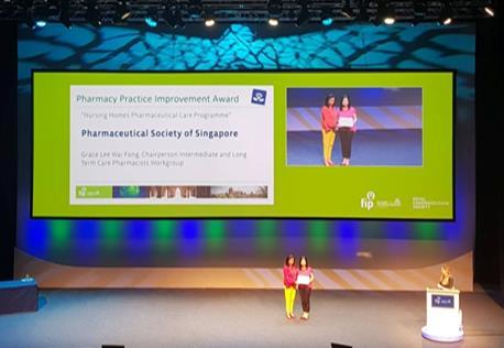 FIP Pharmacy Practice Improvement Award: On 2nd Sept2018, Ms Grace Lee represented the workgroup in receiving the Pharmacy Practice Improvement Award for our Nursing Homes
