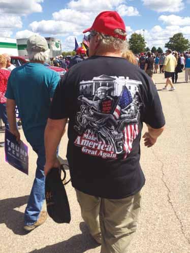 page 14 // US special Fever Pitch Jo Mulhall reports from a Trump rally in Ohio You could tell right off that this was different to the sort of political rally or meeting you might get in the UK.