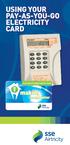 USING YOUR PAY-AS-YOU-GO ELECTRICITY CARD ELECTRICITY PREPAYMENT CARD