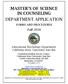 MASTER S OF SCIENCE IN COUNSELING DEPARTMENT APPLICATION