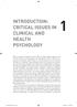 INTRODUCTION: CRITICAL ISSUES IN CLINICAL AND HEALTH PSYCHOLOGY