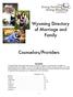 Wyoming Directory of Marriage and Family. Counselors/Providers
