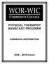 PHYSICAL THERAPIST ASSISTANT PROGRAM ADMISSION INFORMATION