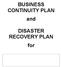 BUSINESS CONTINUITY PLAN and. DISASTER RECOVERY PLAN for
