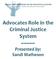 Advocates Role in the Criminal Justice System ~~~~~ Presented by: Sandi Matheson