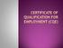 The Certificate of Qualification for Employment (CQE) was created by Senate Bill 337 in 2012. A CQE may remove certain barriers (collateral