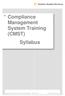 Compliance Management System Training (CMST) Syllabus
