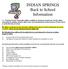 INDIAN SPRINGS Back to School Information