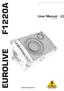 EUROLIVE F1220A. User Manual A50-56333-00001