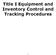 Title I Equipment and Inventory Control and Tracking Procedures