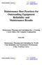 Maintenance Best Practices for Outstanding Equipment Reliability and Maintenance Results