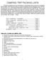 CAMPING TRIP PACKING LISTS