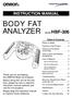 BODY FAT ANALYZER INSTRUCTION MANUAL. Model HBF-306. Table of Contents