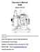 Operator s Manual. PUMP Model: PAC25 SAVE THIS MANUAL FOR FUTURE REFERENCE. Distributed by: Pacer Pumps