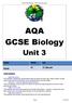 AQA GCSE Biology Unit 3 summary notes. AQA GCSE Biology. Unit 3. 13 TH May (am)