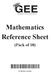 Mathematics Reference Sheet. (Pack of 10)